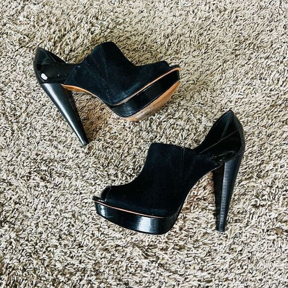 STEVEN by Steve Madden Sweatime black patent leather and black suede d’Orsay hee - Picture 1 of 7
